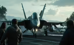 a fighter jet sitting on top of an airport runway