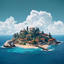 an island with a tiny house on it