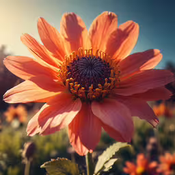 bright orange flower that is growing in a field,a large orange flower is growing near the trees