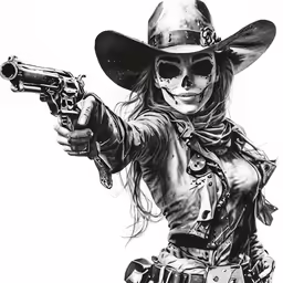 a drawing of a woman with guns
