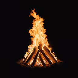 a fire in the dark lit with flames