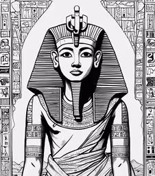 a egyptian god with an ornate pattern around his head,the egyptian goddess pharaoh in front of an egyptian background