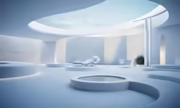 an interior with many white colors and minimalist architecture