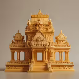 an elaborate carved wooden model of an architecturally ornate building