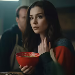 a girl eating cereal on the table in a restaurant
