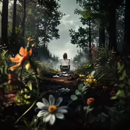 woman sitting alone in the middle of a forest