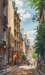 street in old fashion with many people on the sidewalk