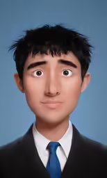 a man with black hair, wearing a suit and tie