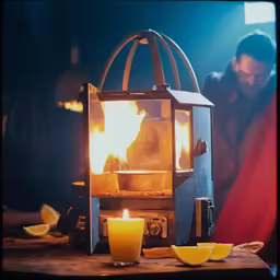 a candle that is on some kind of table