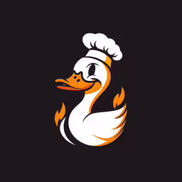 the logo for the ducks and other sports team,a duck wearing a chef