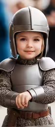 a little girl wearing a knight costume