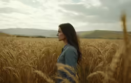 a woman standing in the middle of an open field