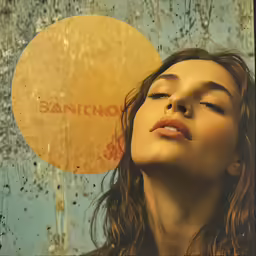 a woman standing against a grungy background with the words santiago on it