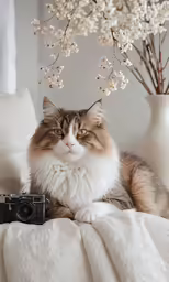 an adorable long haired cat sitting on a couch