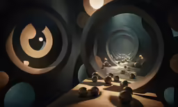 an artisticly designed room with lots of lights and shapes
