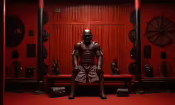 a male statue standing and looking very menacing