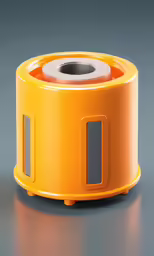 a bright orange round object with black accents