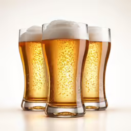 three glasses with beer next to each other