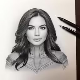an pencil drawing of the actress, the actress in television