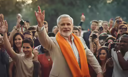 the india prime is greeting people with his hand up