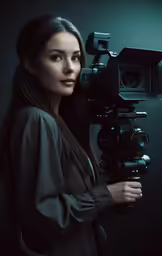 a beautiful woman holding a camera in her hands