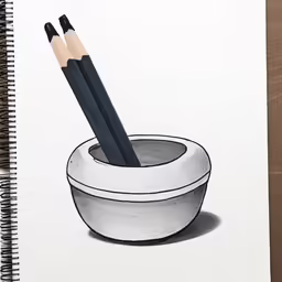 a drawing of a bowl with two pencils in it
