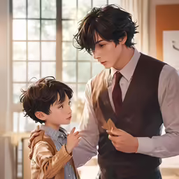 two boys standing in a living room together