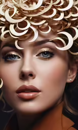 a woman with curled hair and large silver hoops on her head