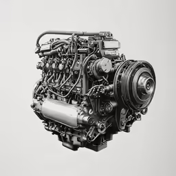 an image of a v8 engine, it is a drawing by andy courette