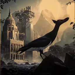 a large bird standing on top of rocks