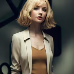 a woman in a suit posing for a photo