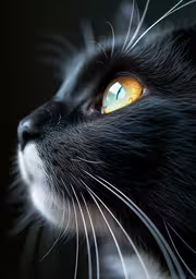 black cat with yellow eyes looking up into the sky,a black cat with yellow eyes stares into the distance