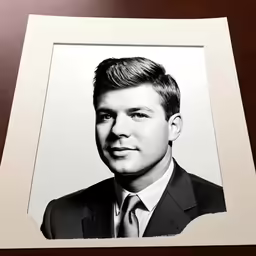 a black and white photo of a young man with a suit and tie