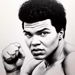 a man with his fist in black and white