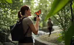 a woman with a butterfly in her hand