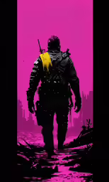 a person is walking on a street with their gun