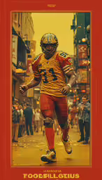 a football player running with people standing near him,a picture of a football player is running in the middle of the street
