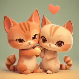 two brown cats sitting on top of each other next to a heart