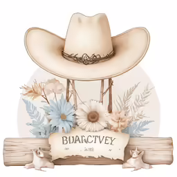 a drawing of a white hat and some flowers