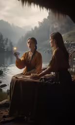 two women sitting on chairs holding small candles