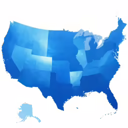 a blue map of the united states