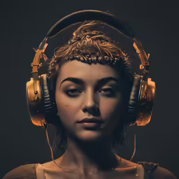 an altered portrait with headphones on