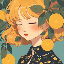 a painting of a woman with lemons on her head