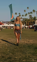 the model is dressed in a bra and a skirt