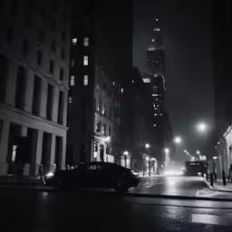 a dark night in the city with no one around or in sight