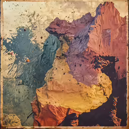 a colorful image of mountains, from the top