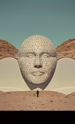 there is a statue in the middle of the desert