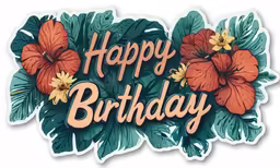a happy birthday with tropical flowers and leaves