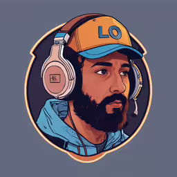 a man with headphones and a cap,an illustration of a man wearing headphones
