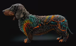 a dog is shown with colored shapes on its body